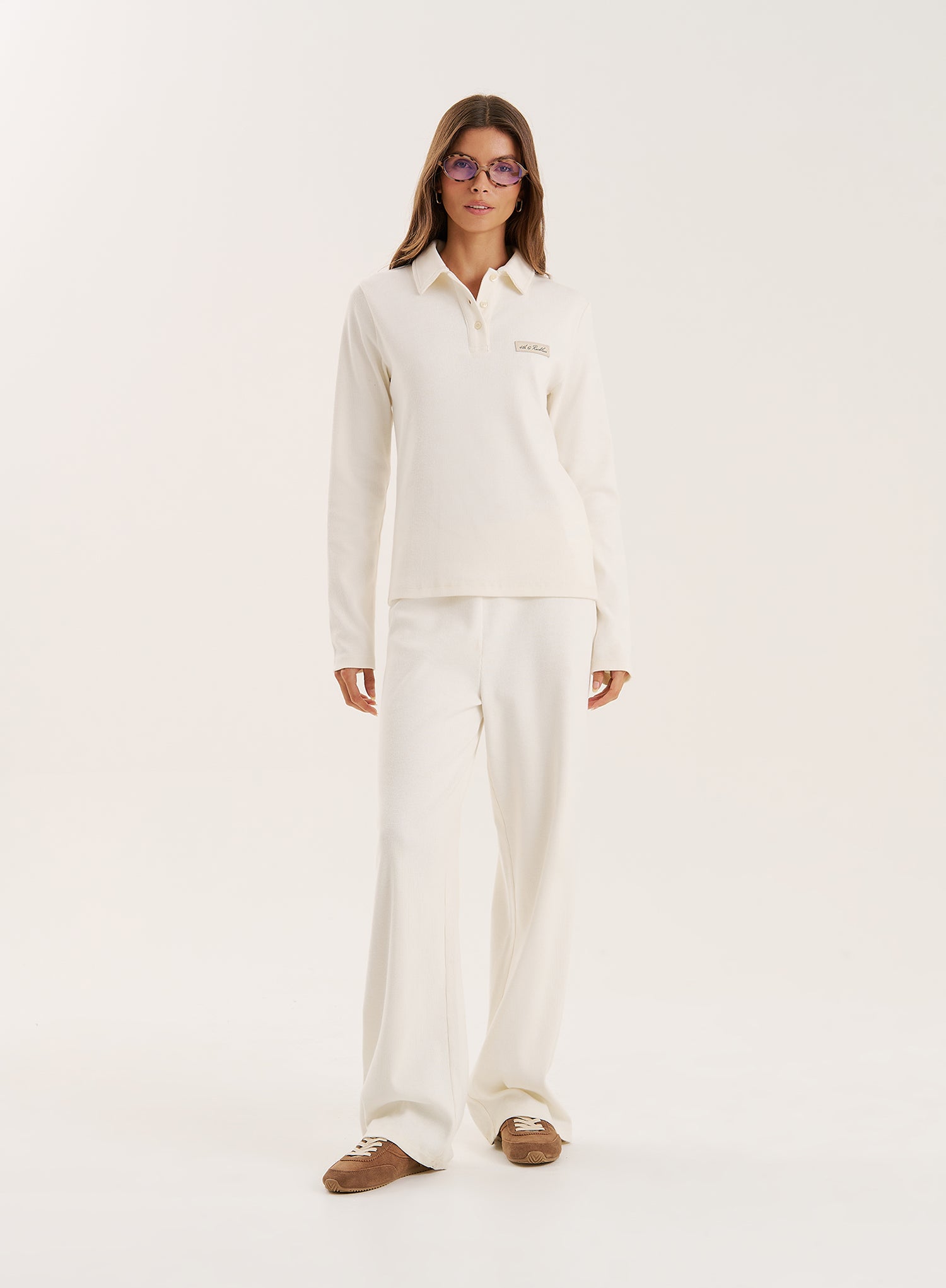 Ecru Ribbed Jersey Trousers